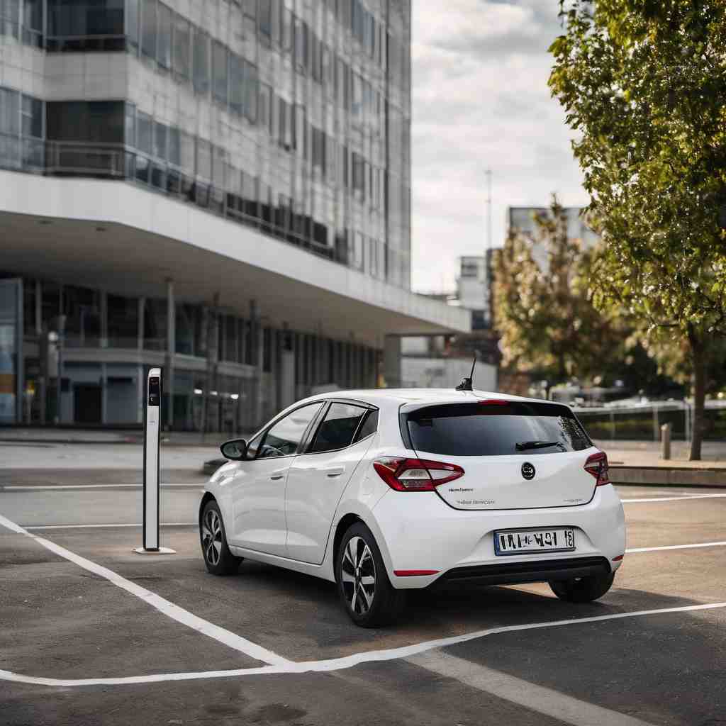 Preview of White electric hatchback at a (JPEG q25)