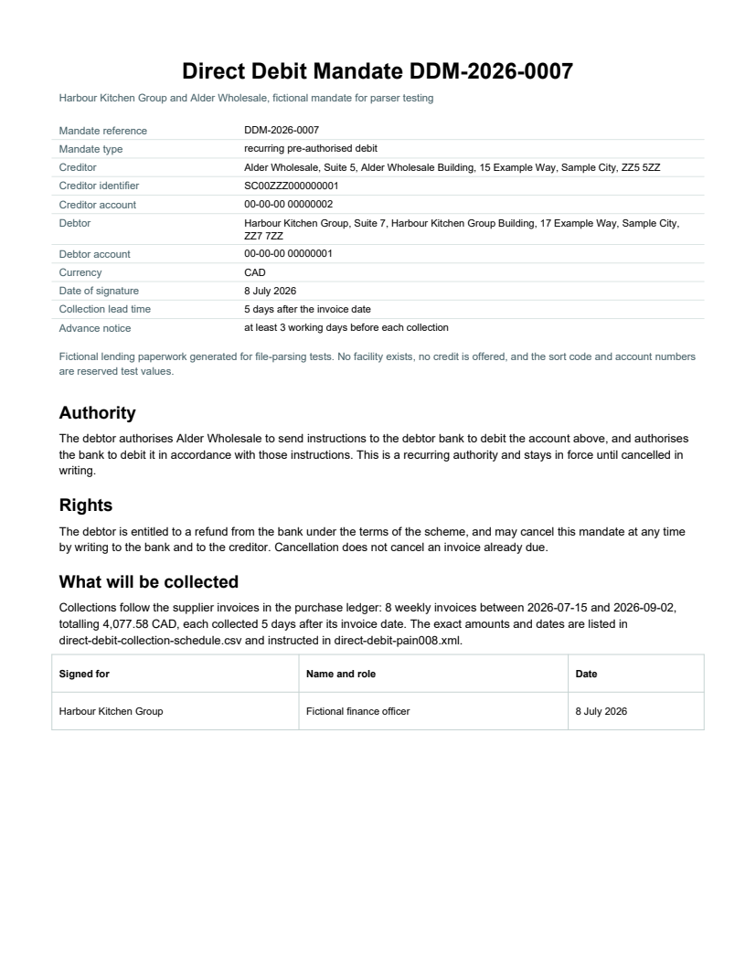 Rendered preview of Harbour Kitchen Group: Direct debit mandate (PDF)