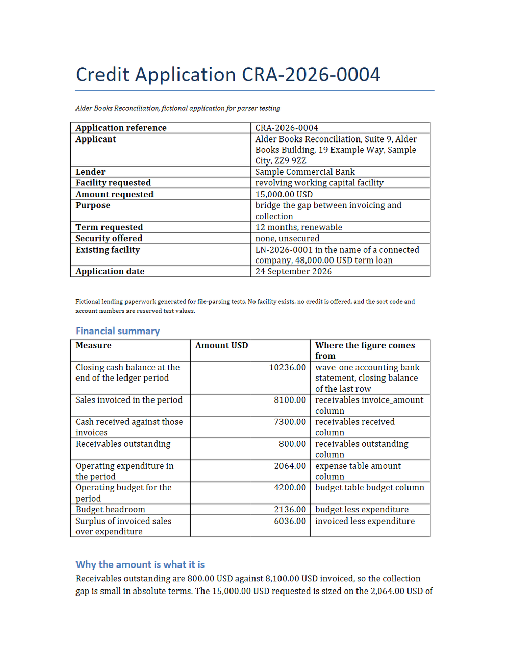 Rendered preview of Alder Books Reconciliation: Credit application (DOCX)