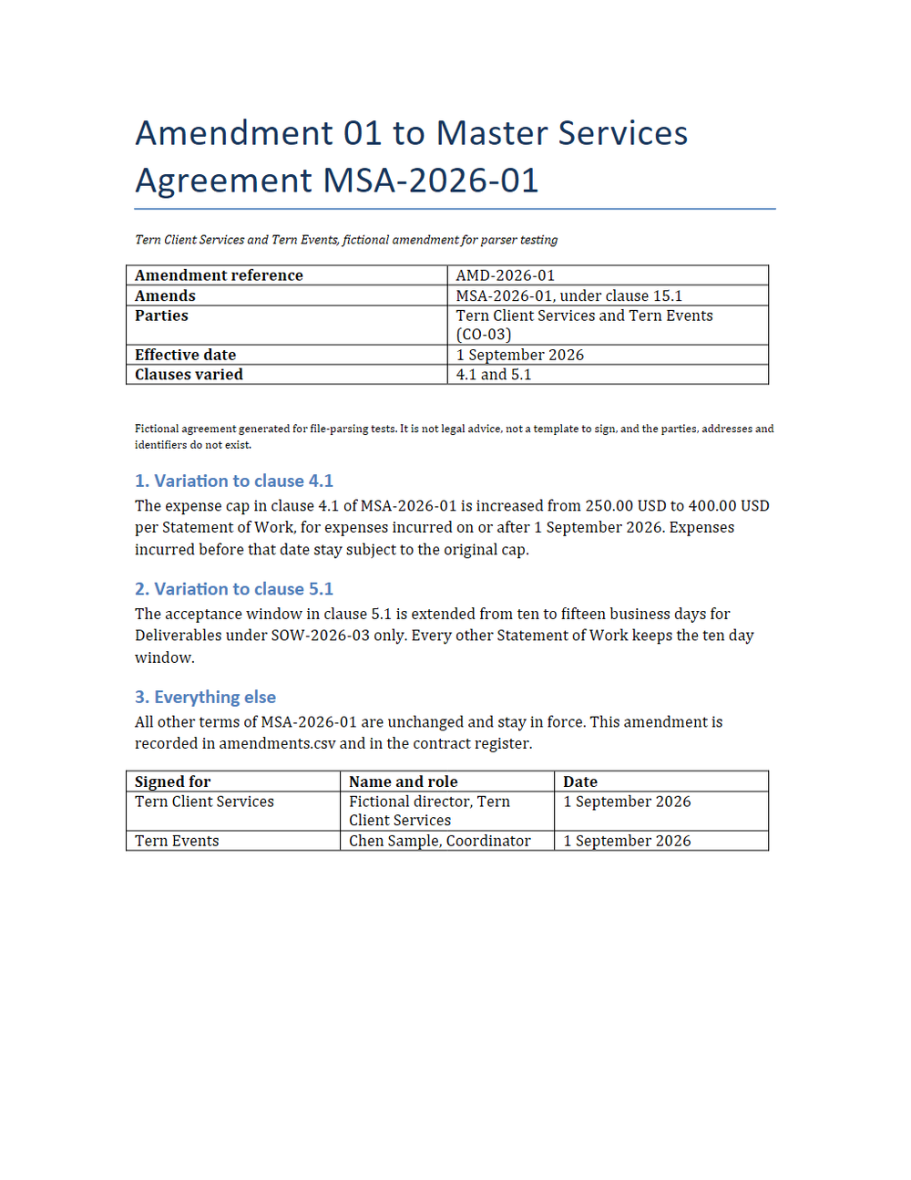 Rendered preview of Tern Client Services: Amendment to the master services agreement (DOCX)