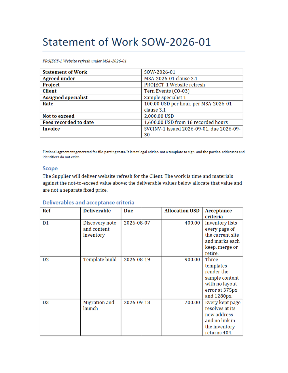 Rendered preview of Tern Client Services: Statement of work SOW-2026-01 (DOCX)