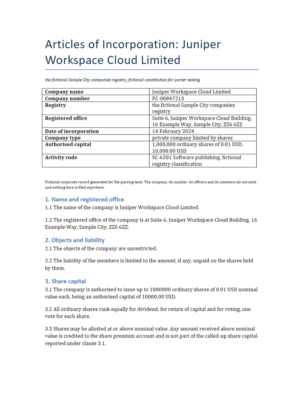 Rendered preview of Juniper Workspace Cloud: Articles of incorporation (DOCX)