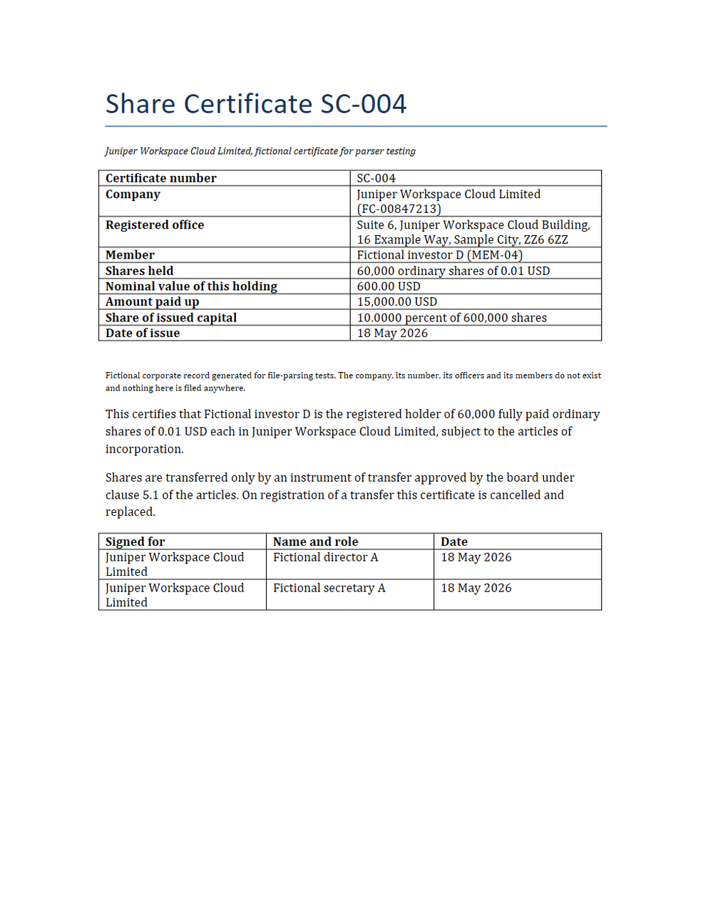 Rendered preview of Juniper Workspace Cloud: Share certificate SC-004 (DOCX)