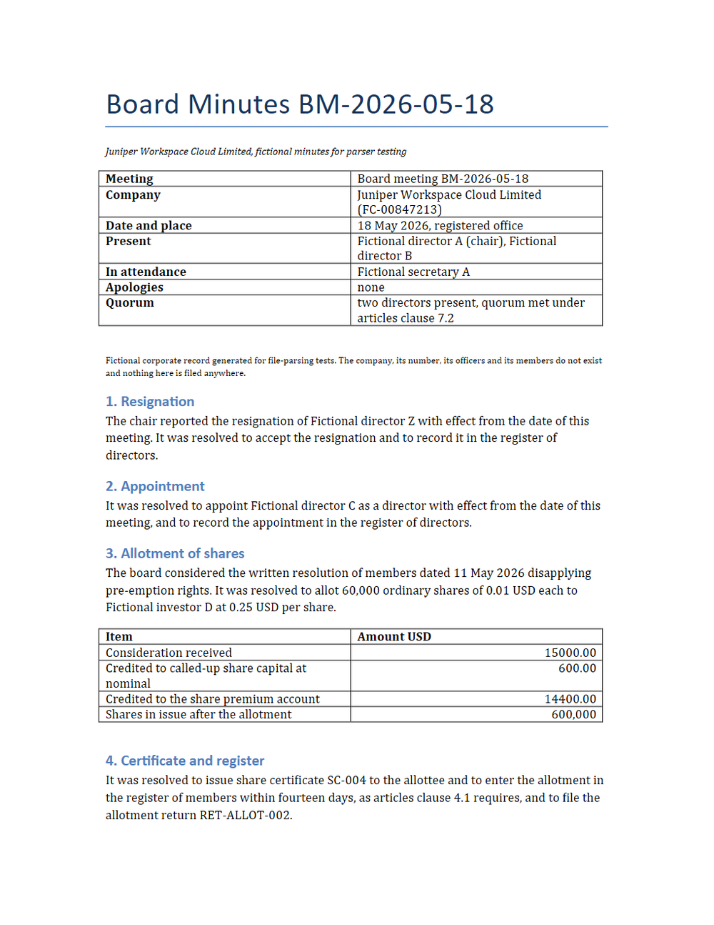 Rendered preview of Juniper Workspace Cloud: Board minutes, allotment meeting (DOCX)