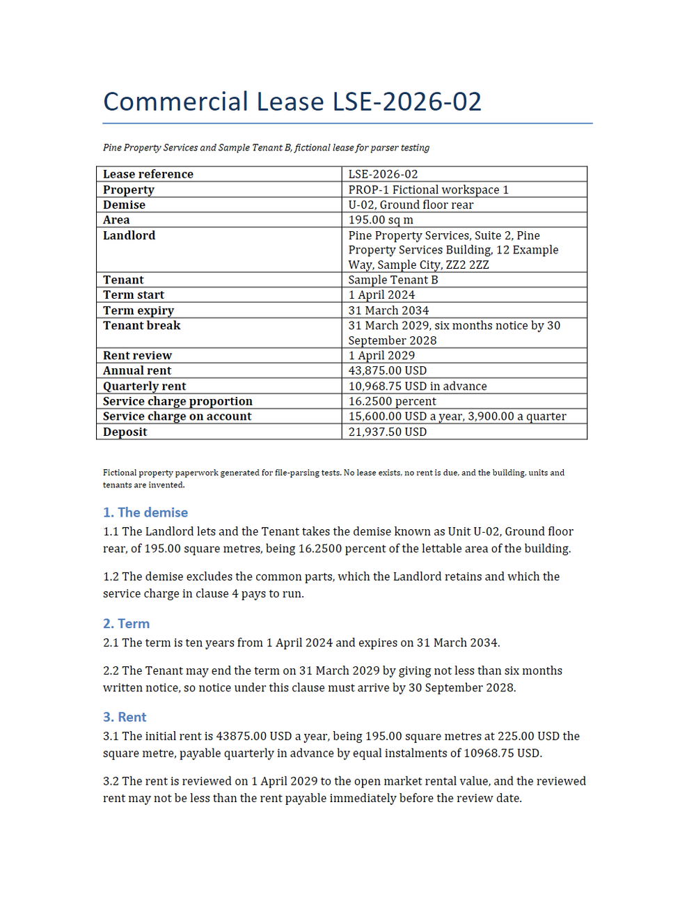 Rendered preview of Pine Property Services: Commercial lease (DOCX)