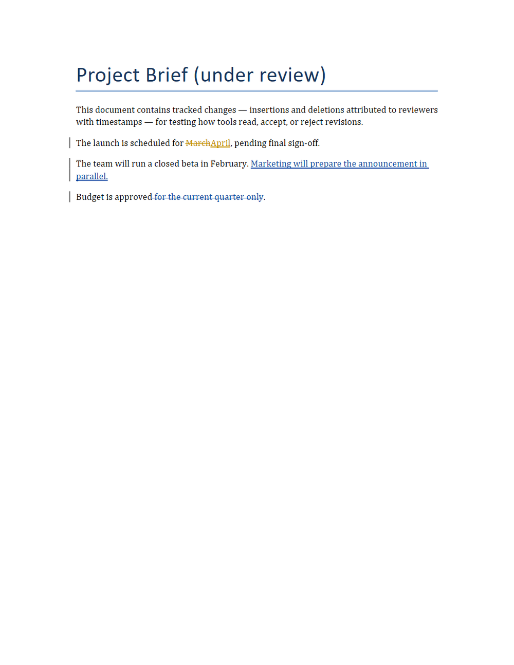 Rendered preview of DOCX with Tracked Changes
