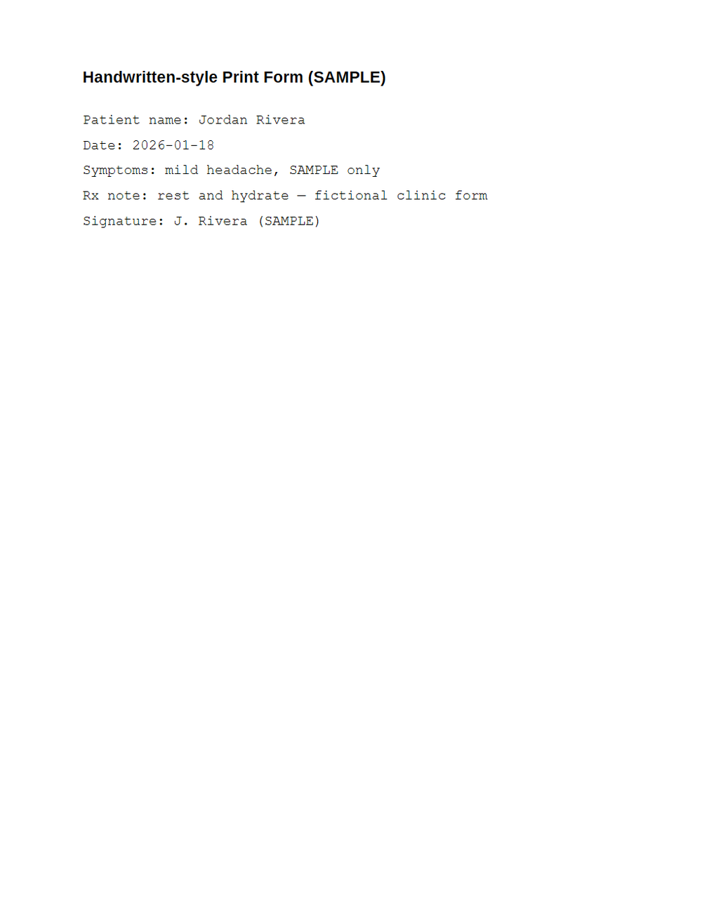 Rendered preview of OCR Domain: Handwritten-print Form (Searchable PDF)