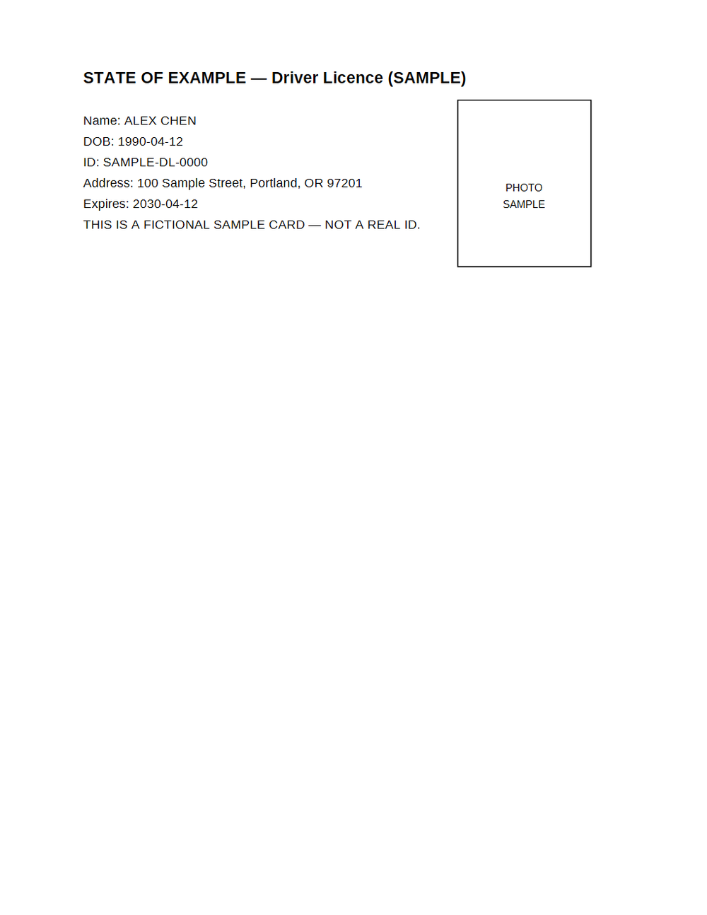 Rendered preview of OCR Domain: ID Card Mock (Searchable PDF)