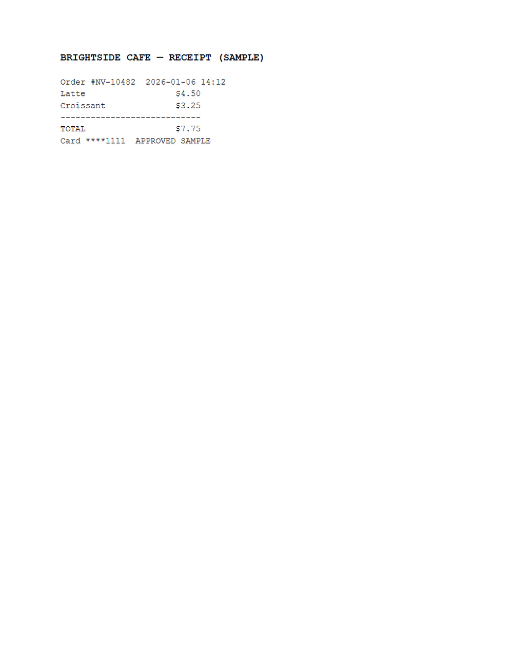 Rendered preview of OCR Domain: POS Receipt (Searchable PDF)