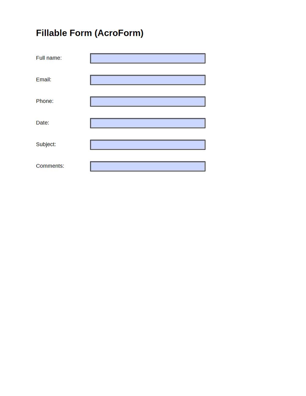 Rendered preview of Fillable Form (AcroForm)
