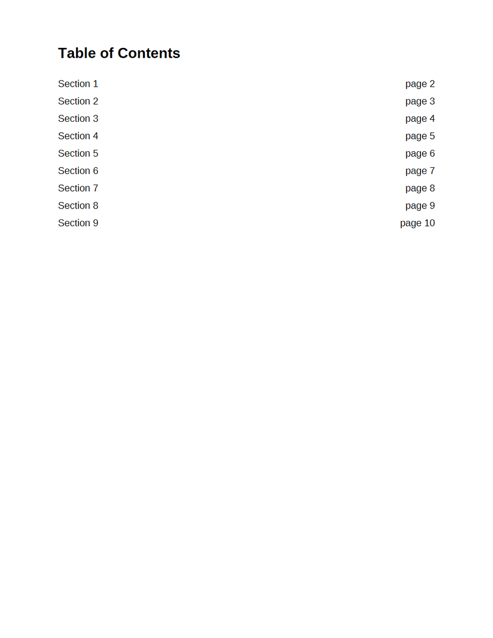Rendered preview of 10-Page PDF with Bookmarked TOC