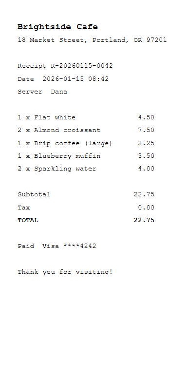 Rendered preview of Store Receipt: Searchable PDF