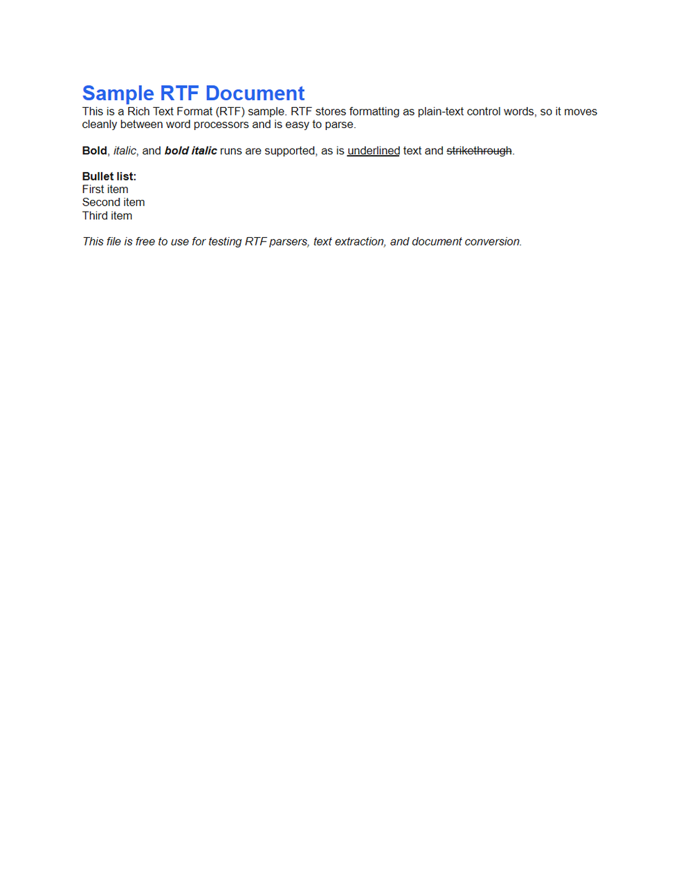 Rendered preview of RTF: Formatted Document