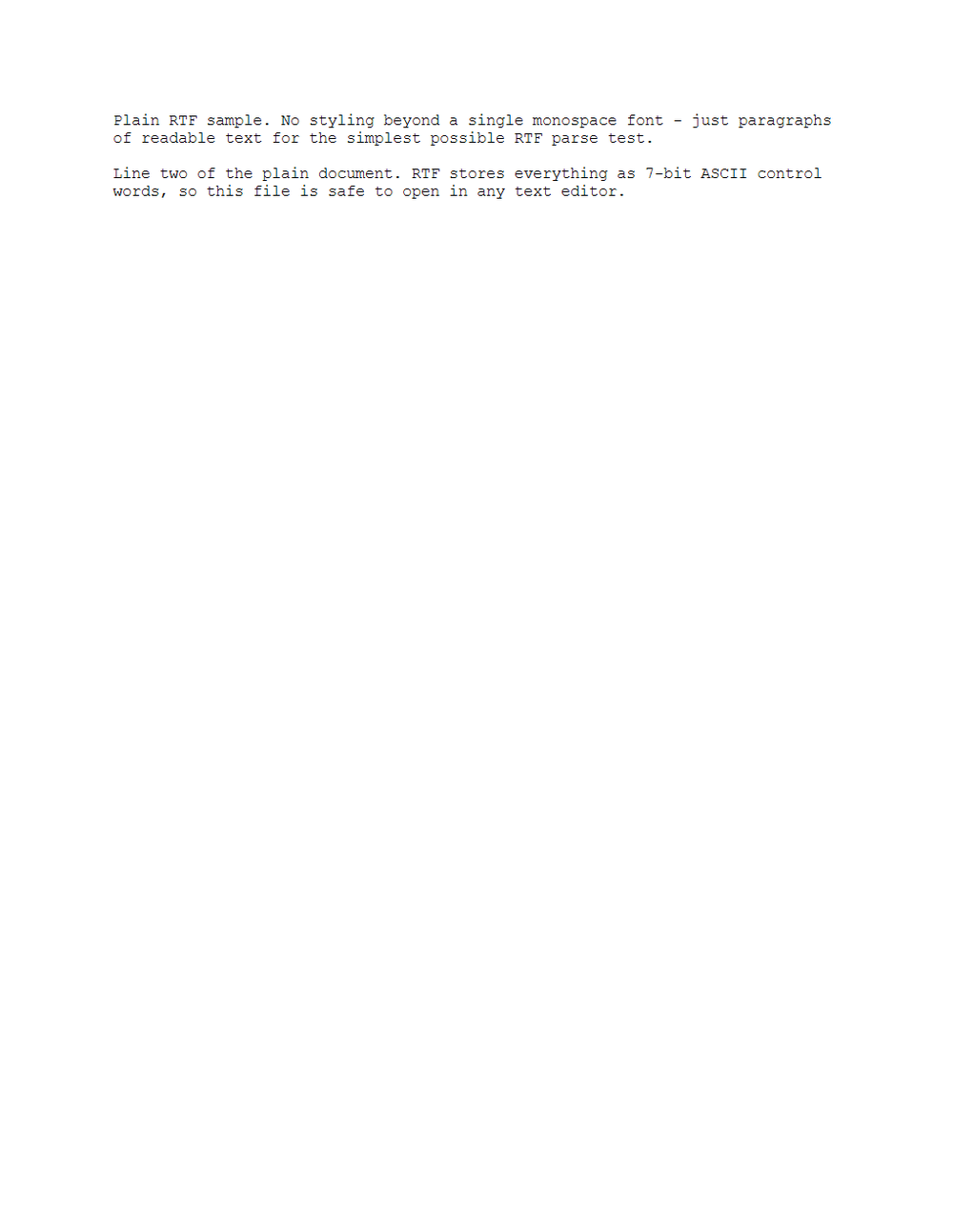 Rendered preview of RTF: Plain Document