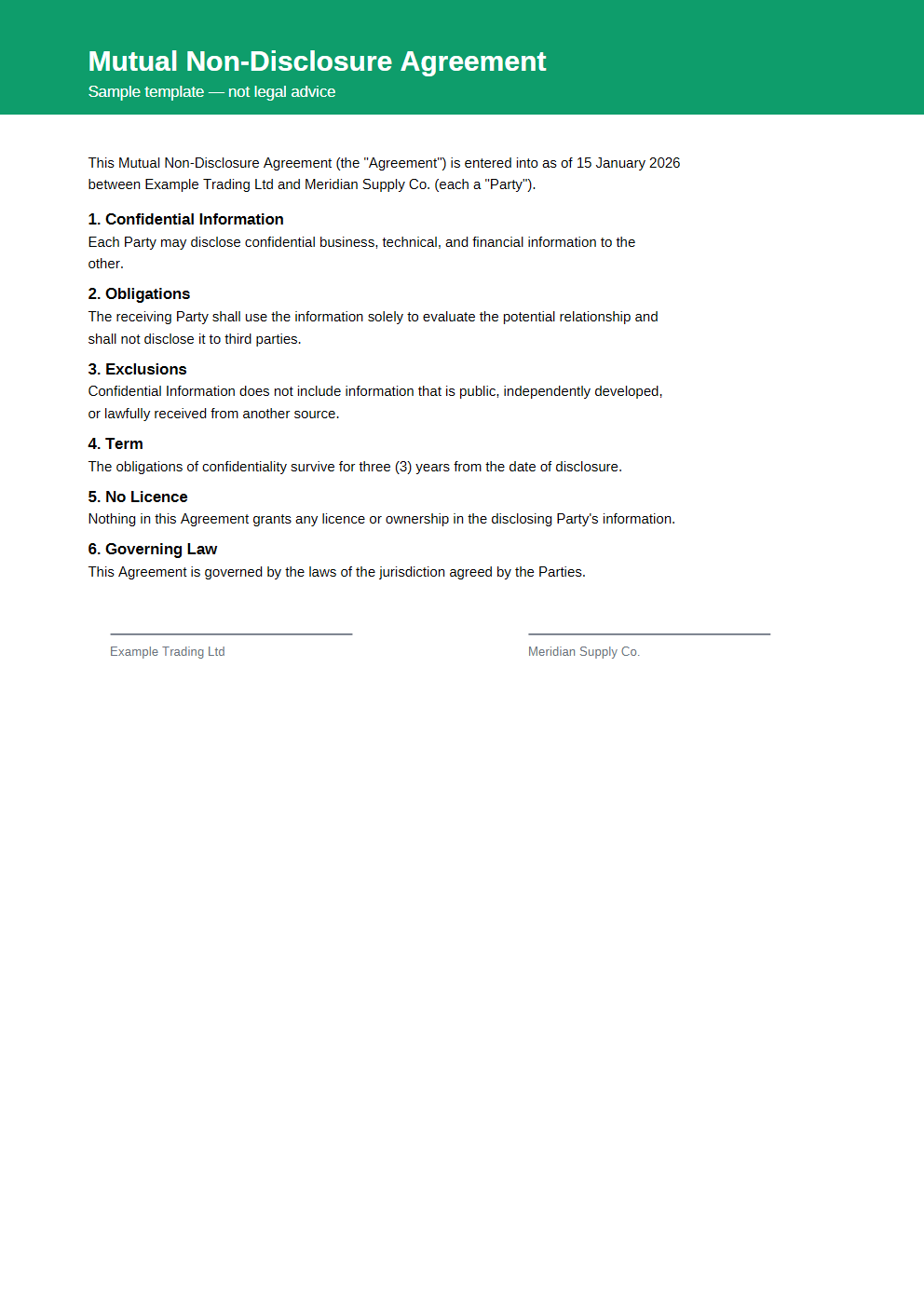 Rendered preview of Mutual NDA (PDF)