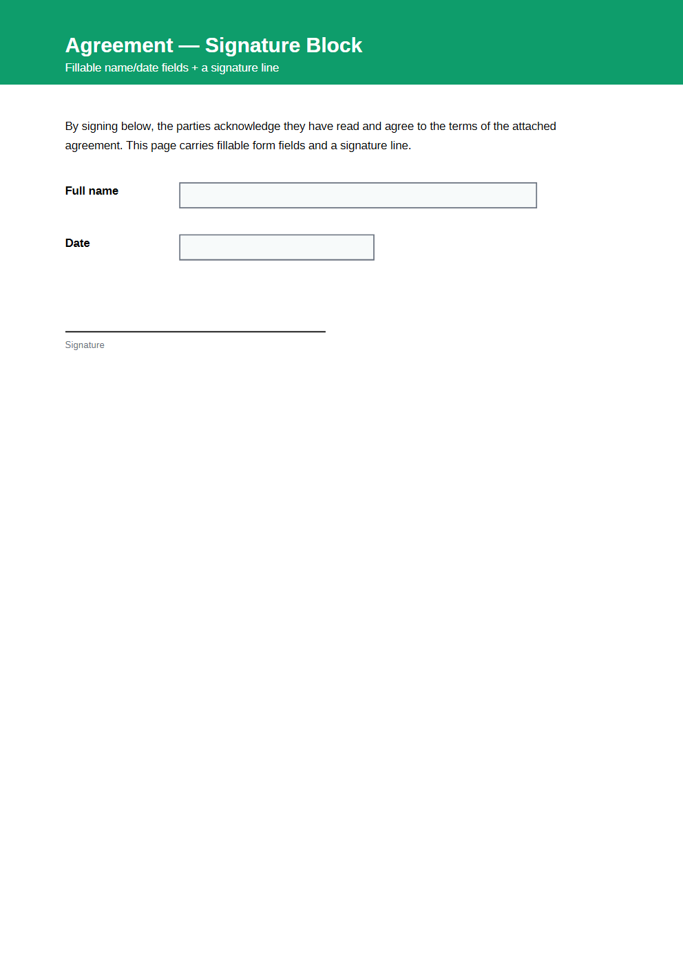 Rendered preview of Signature Block PDF (fillable)