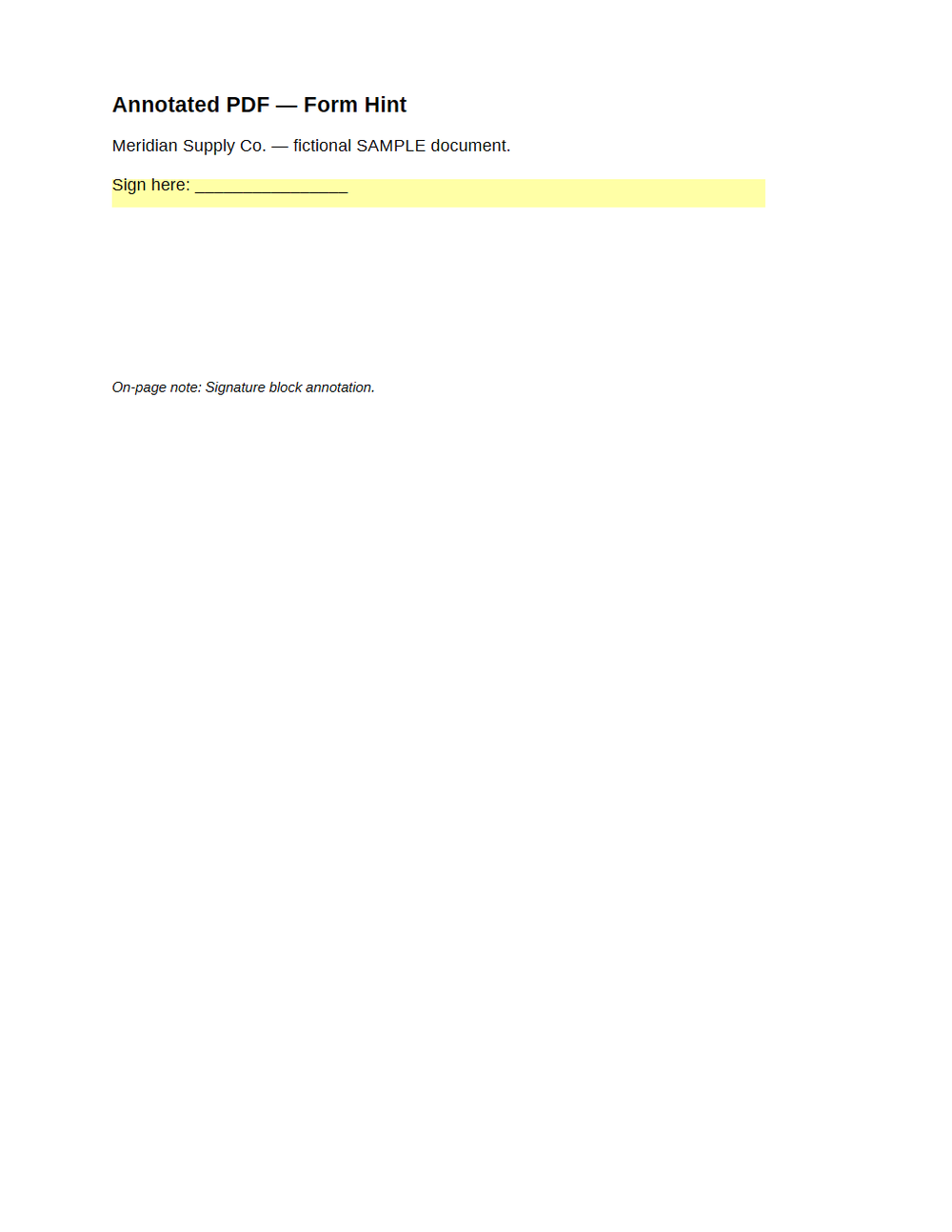 Rendered preview of PDF Annotations: Form Hint