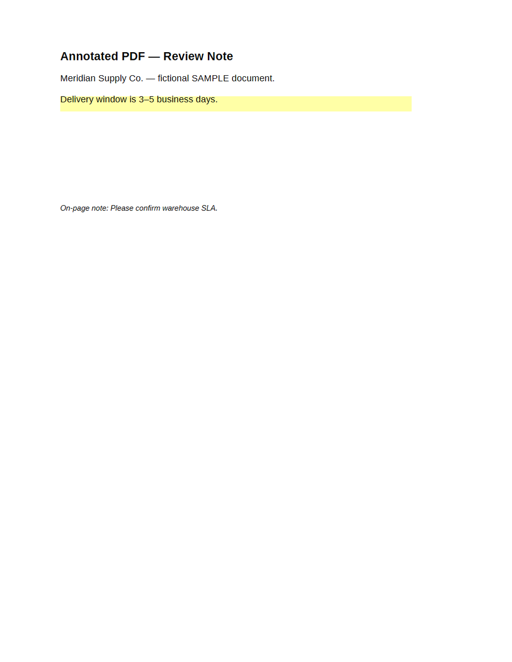 Rendered preview of PDF Annotations: Review Note