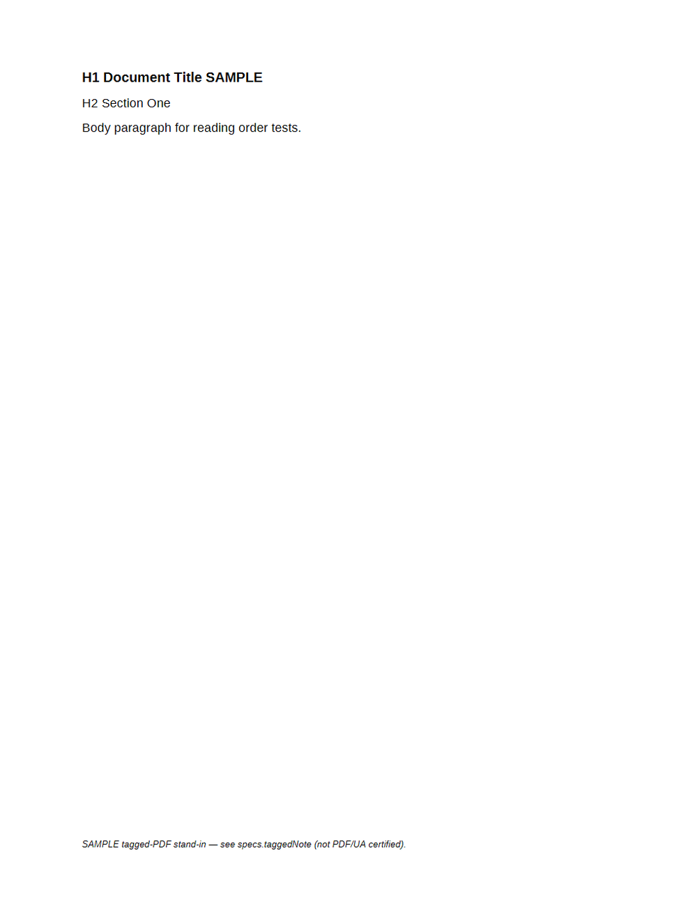 Rendered preview of Tagged PDF SAMPLE: Heading Outline