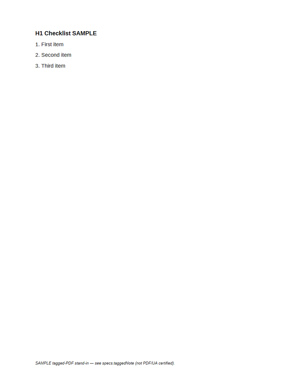 Rendered preview of Tagged PDF SAMPLE: List Structure