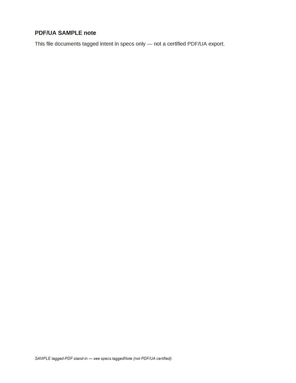 Rendered preview of Tagged PDF SAMPLE: Pdfua Note