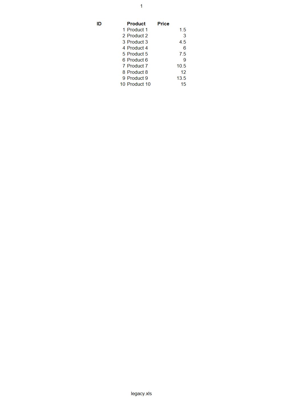 Rendered preview of XLS: Legacy Excel Workbook