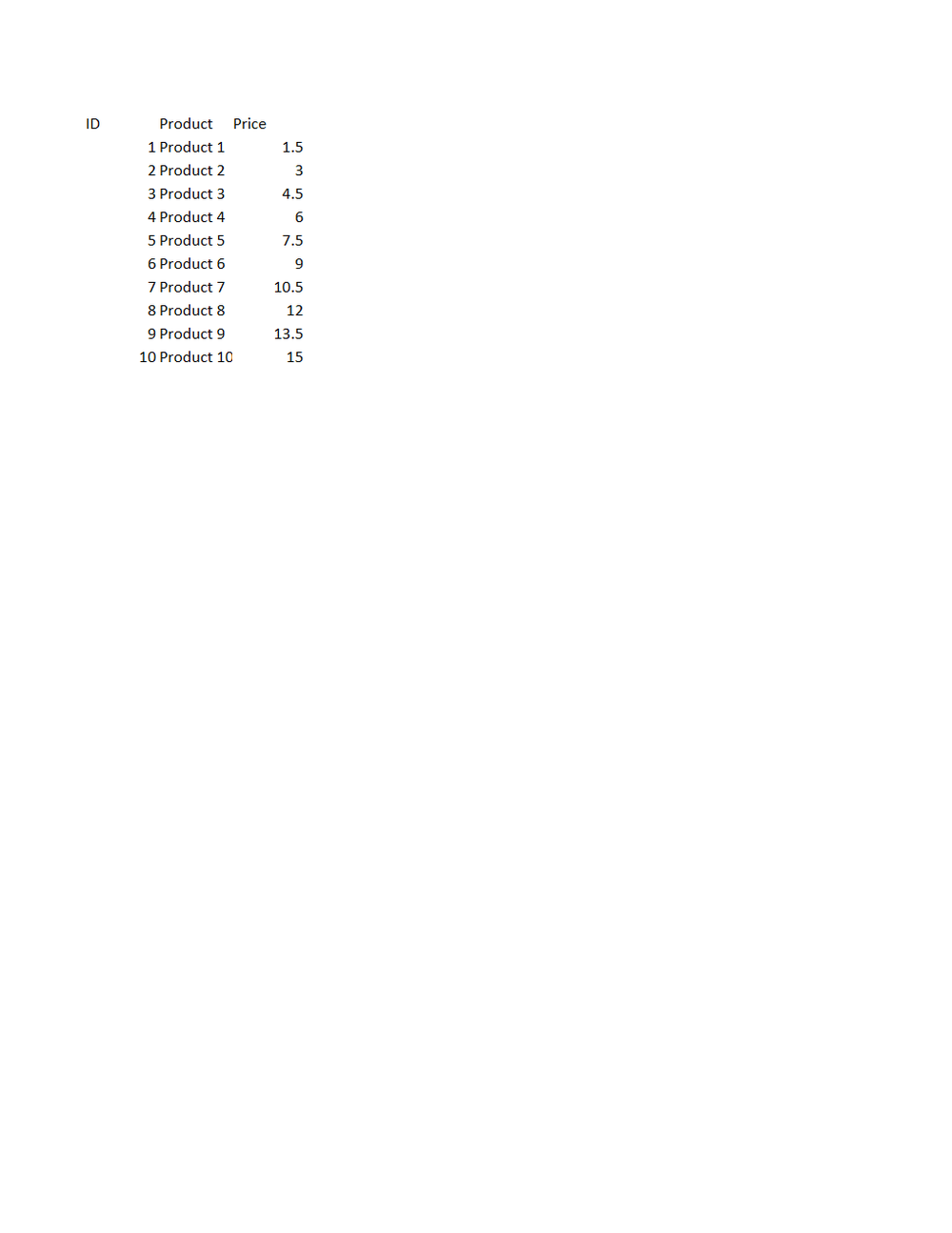Rendered preview of Plain Single-Sheet XLSX