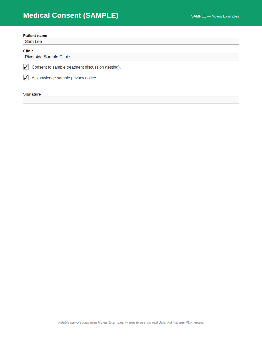 Rendered preview of Medical Consent AcroForm (SAMPLE)