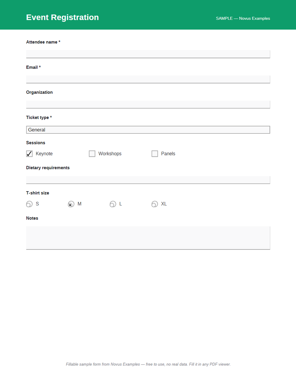 Rendered preview of Event Registration (Fillable PDF)