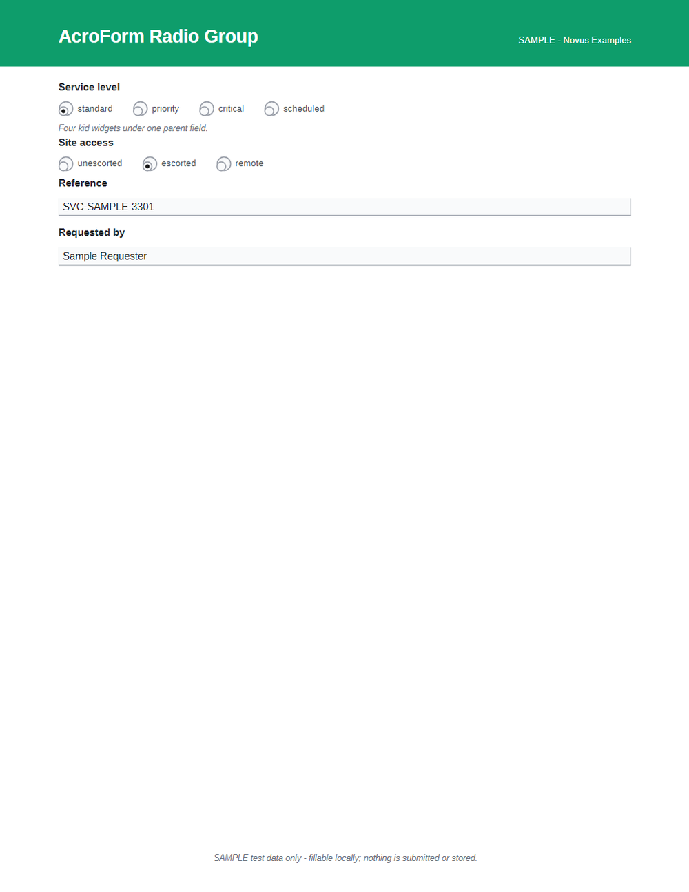 Rendered preview of AcroForm Radio Group (SAMPLE AcroForm)