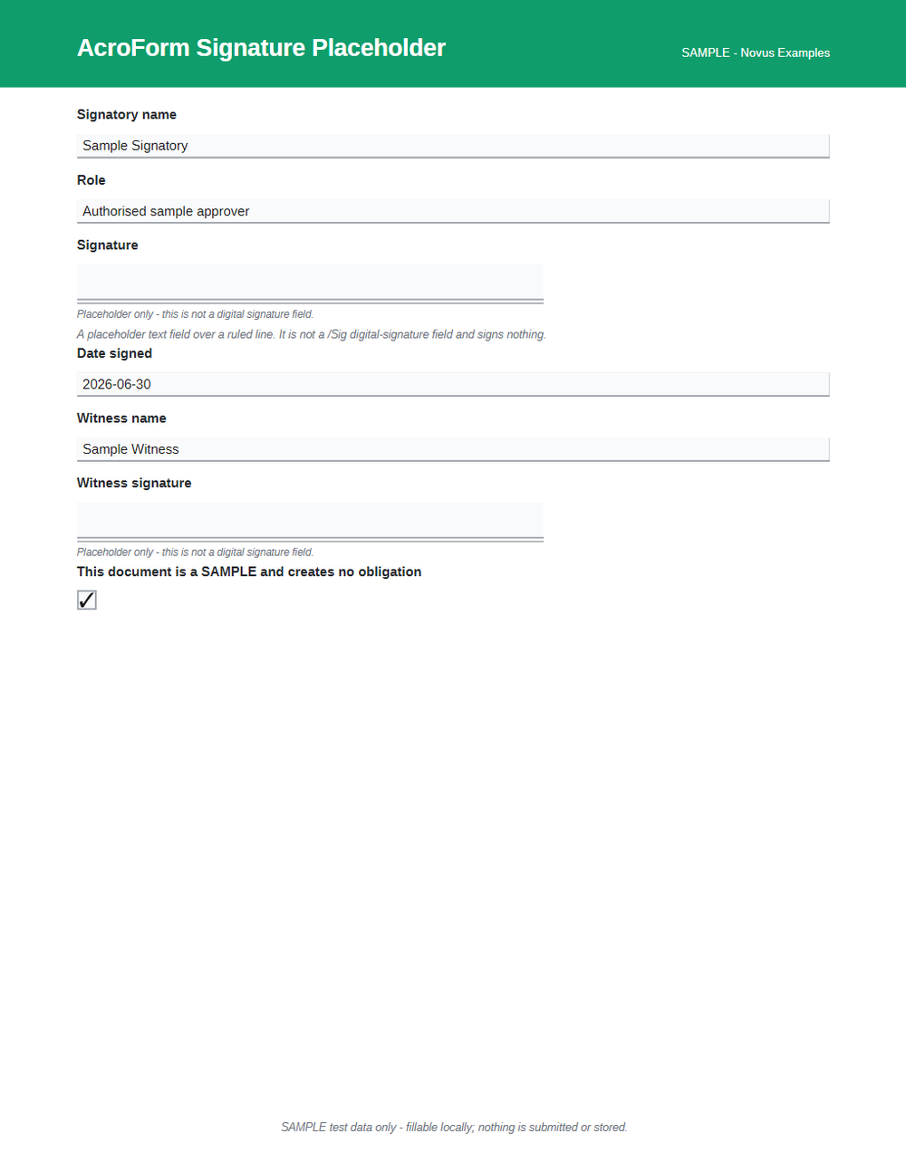 Rendered preview of AcroForm Signature Placeholder (SAMPLE AcroForm)