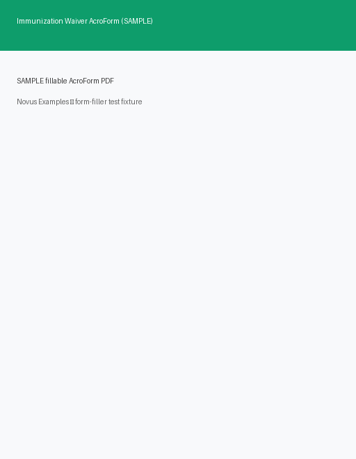 Rendered preview of Immunization Waiver AcroForm (SAMPLE)