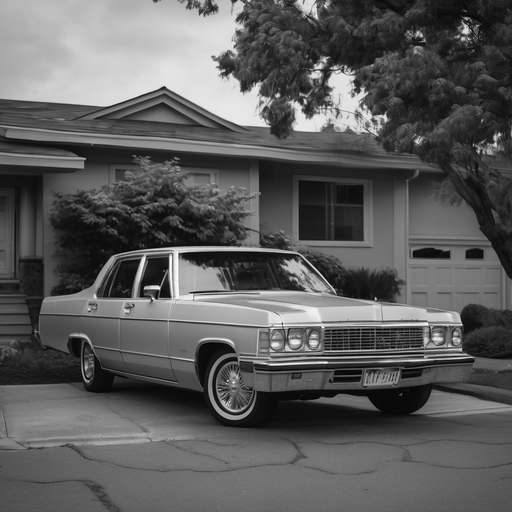 Rendered preview of Silver sedan parked on a suburban (pgm binary)
