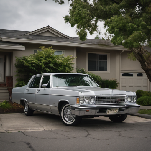 Rendered preview of Silver sedan parked on a suburban (ppm binary)