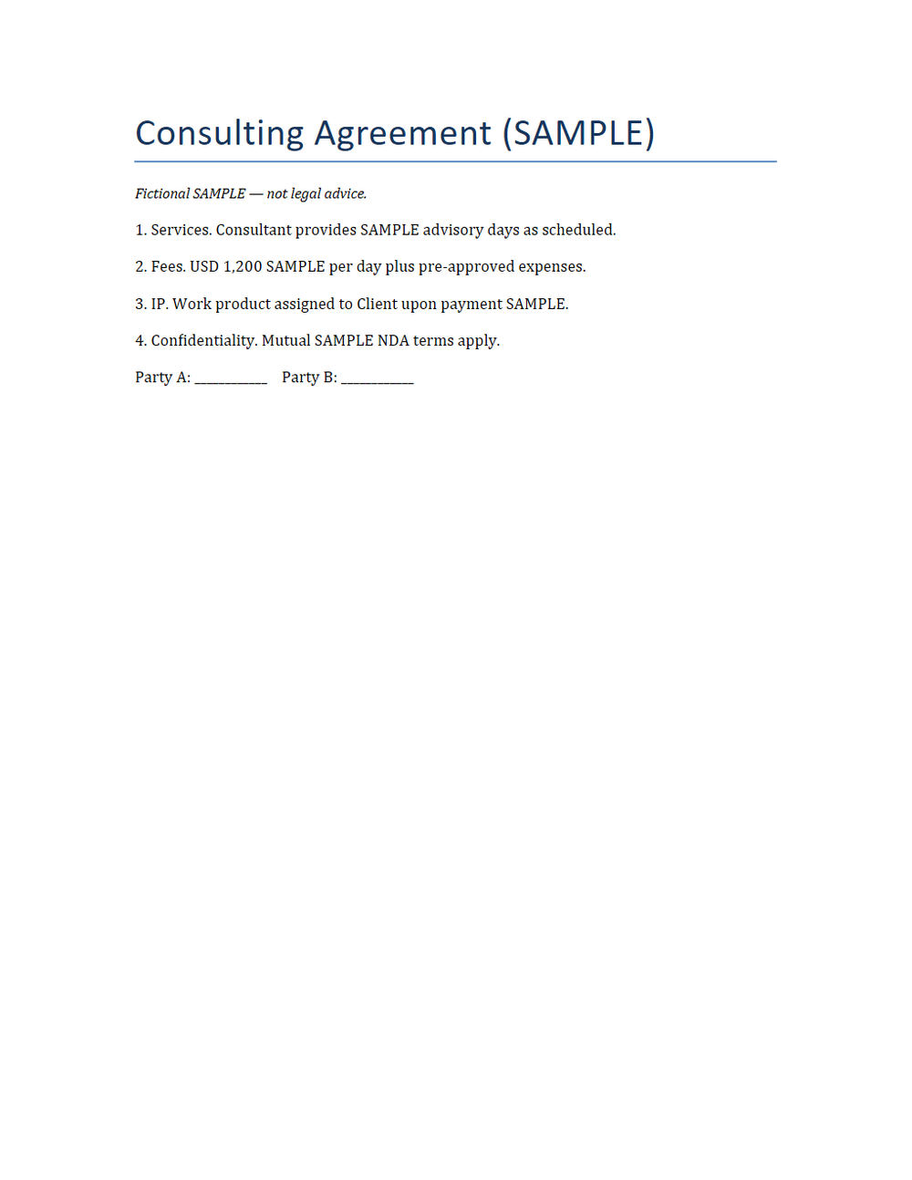 Rendered preview of Consulting Agreement (DOCX, SAMPLE)