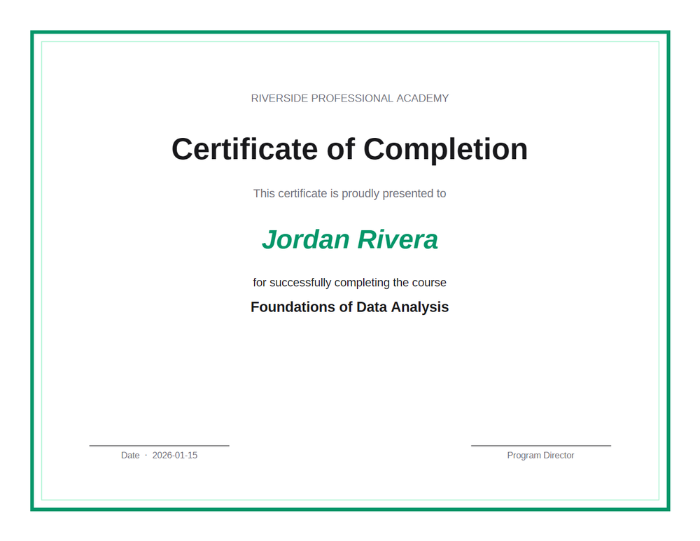 Rendered preview of Certificate of Completion Template (PDF)