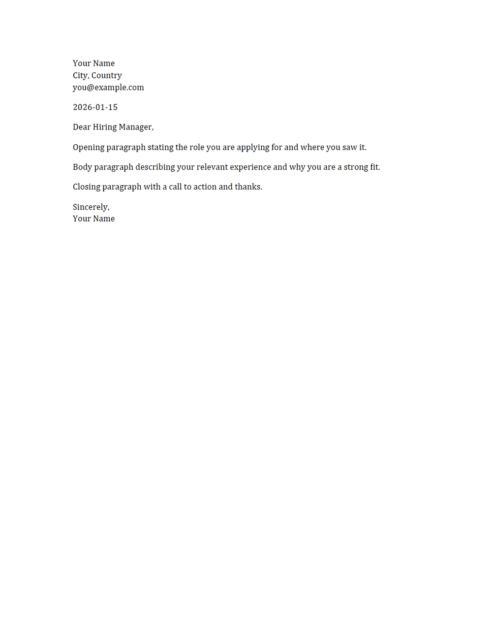 Rendered preview of Cover Letter Template (DOCX)