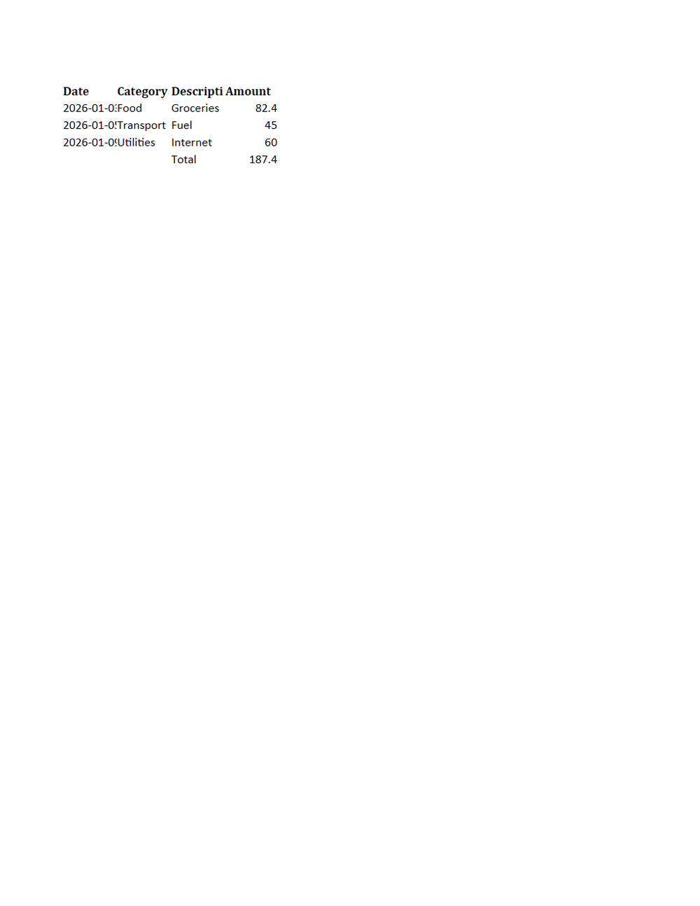 Rendered preview of Expense Tracker Template (XLSX)