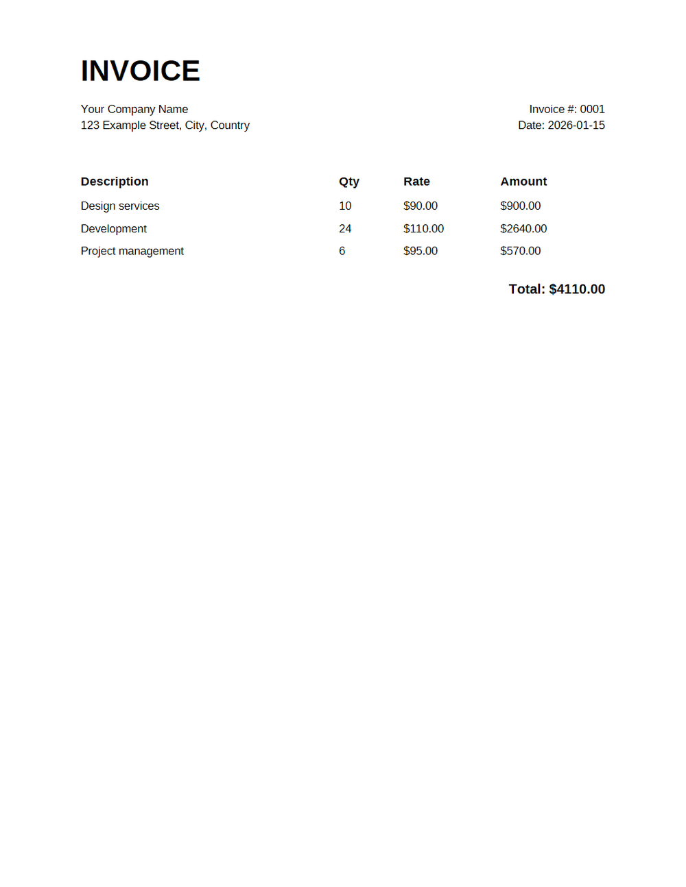Rendered preview of Invoice Template (PDF)