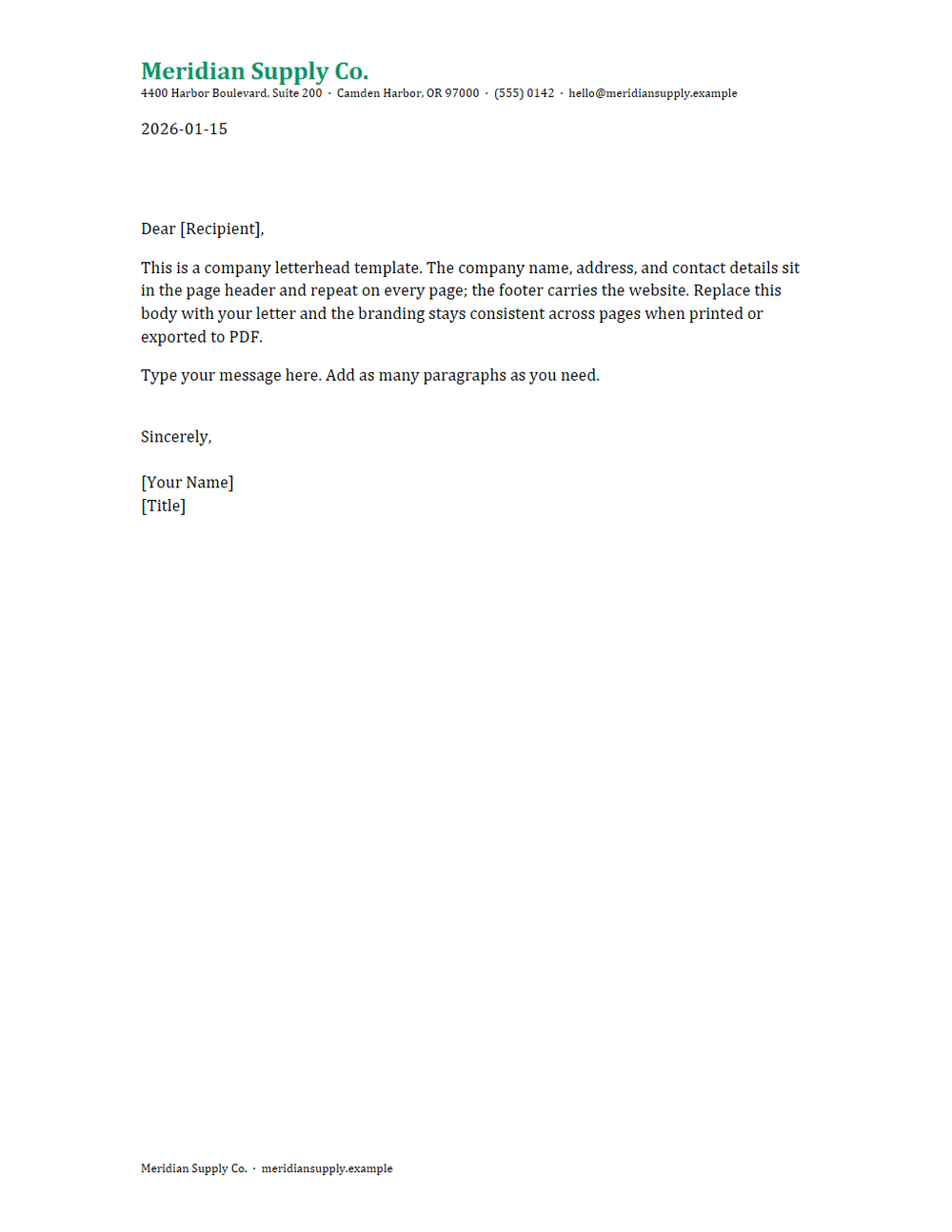 Rendered preview of Company Letterhead Template (DOCX)