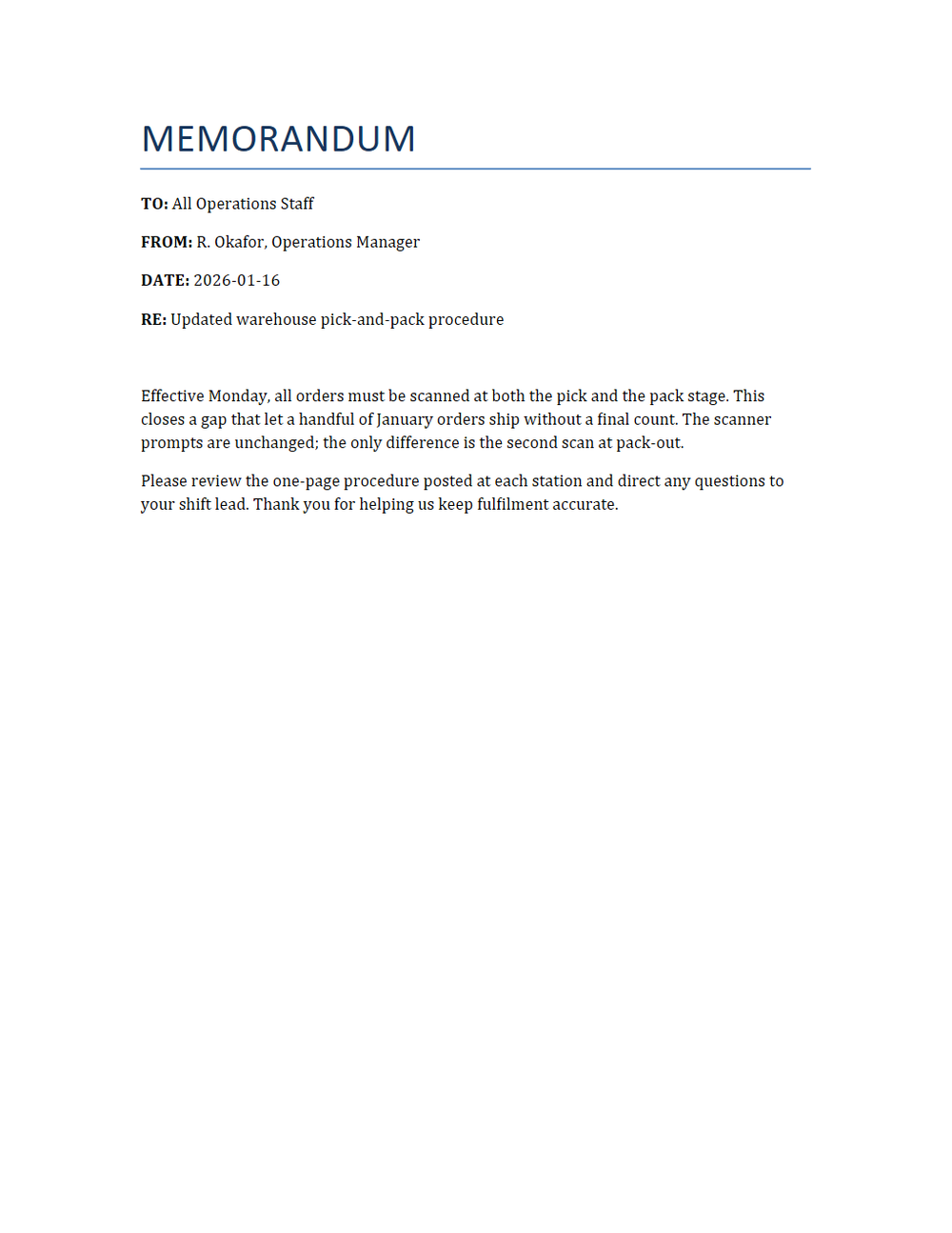 Rendered preview of Business Memo Template (DOCX)