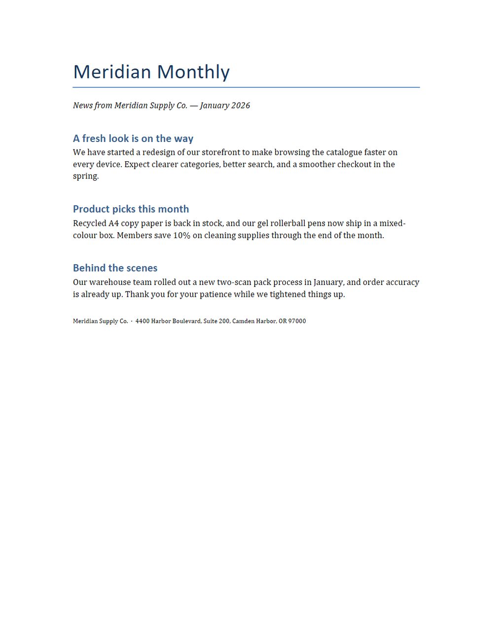 Rendered preview of Newsletter Template (DOCX)