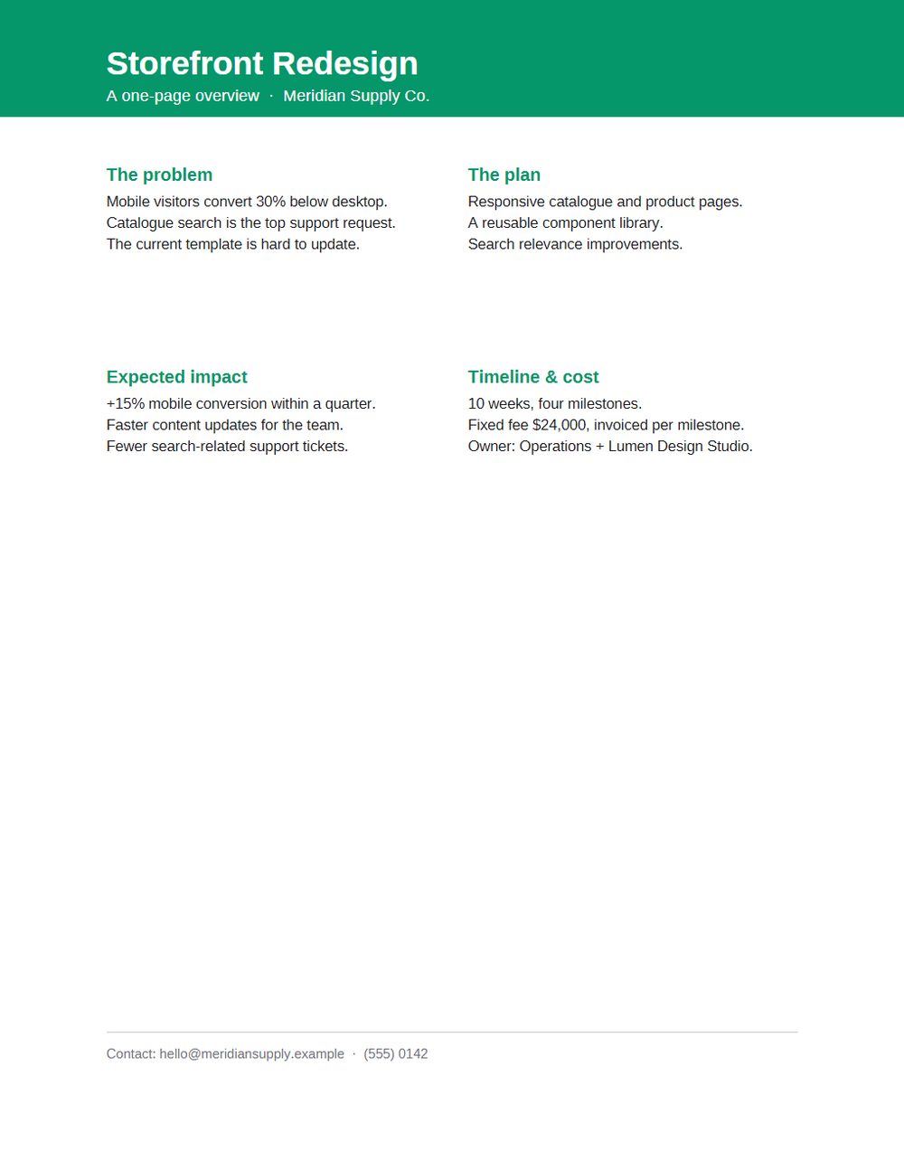 Rendered preview of One-Pager Template (PDF)