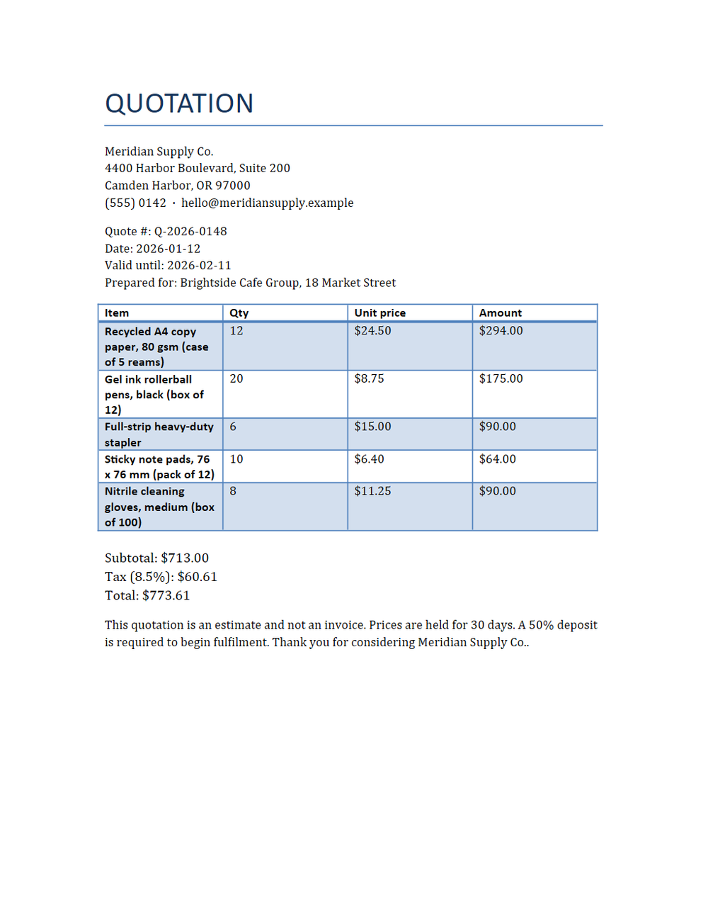 Rendered preview of Sales Quote Template (DOCX)
