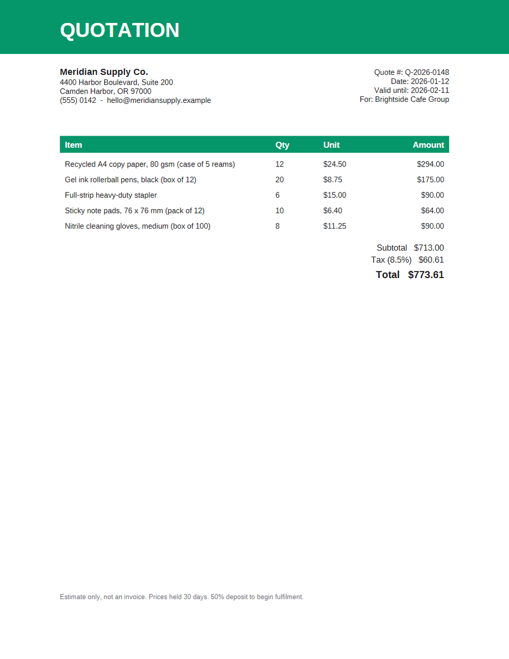 Rendered preview of Sales Quote Template (PDF)
