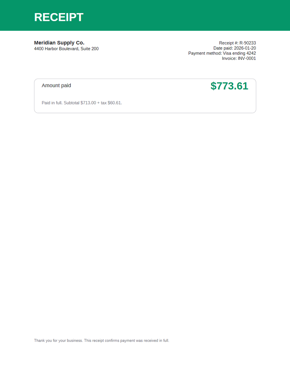 Rendered preview of Payment Receipt Template (PDF)