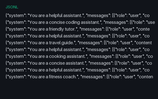 Preview of Chat Fine-tuning Dataset: Anthropic Format (JSONL)