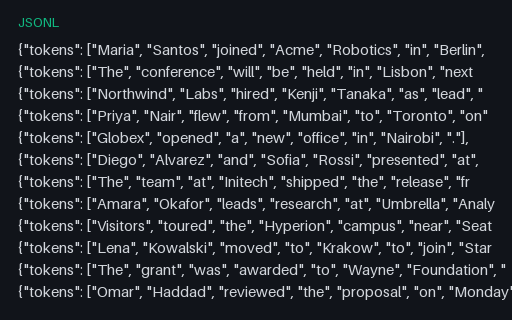 Preview of Named-Entity Recognition Dataset: BIO Tags (JSONL)