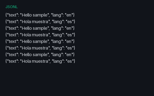 Preview of Classification Dataset: Language Id (JSONL)