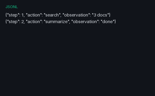 Preview of Multi-step Agent Trace (JSONL)